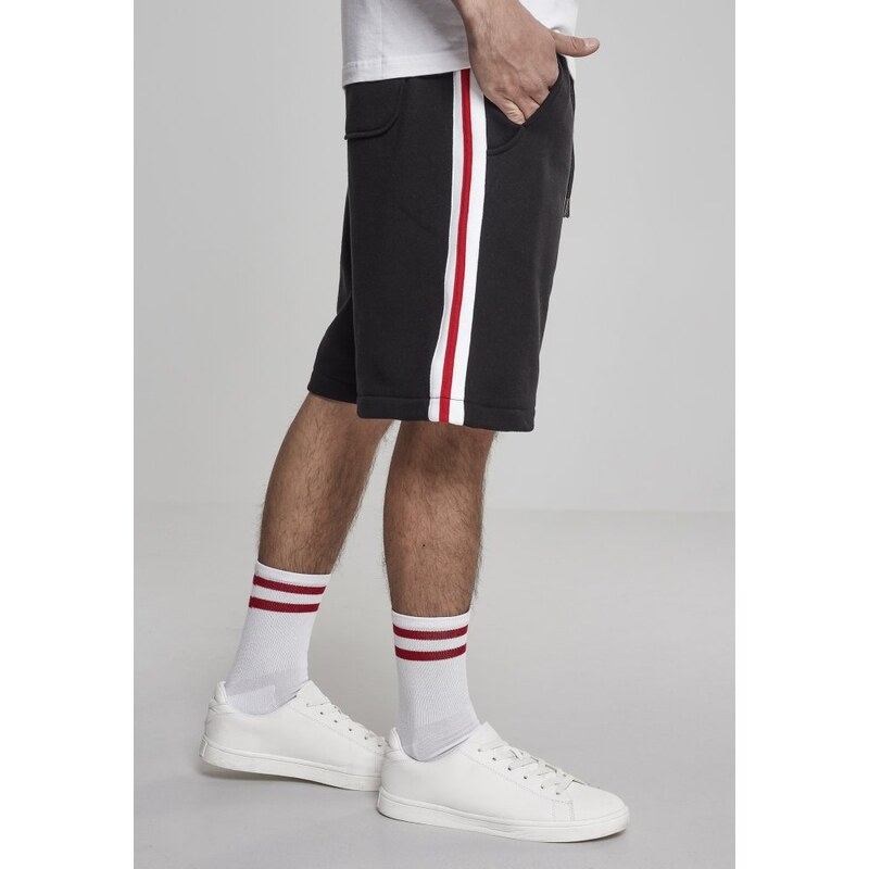 Šortky Urban Classics Stripe Sweatshorts - blk/wht/firered