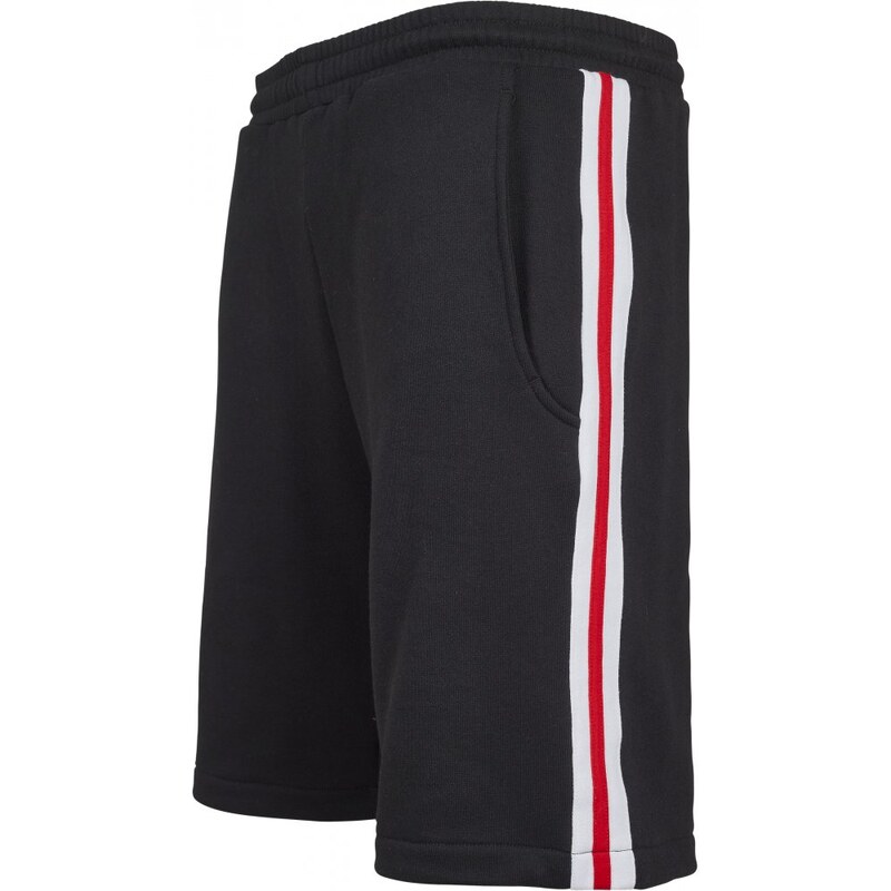 Šortky Urban Classics Stripe Sweatshorts - blk/wht/firered