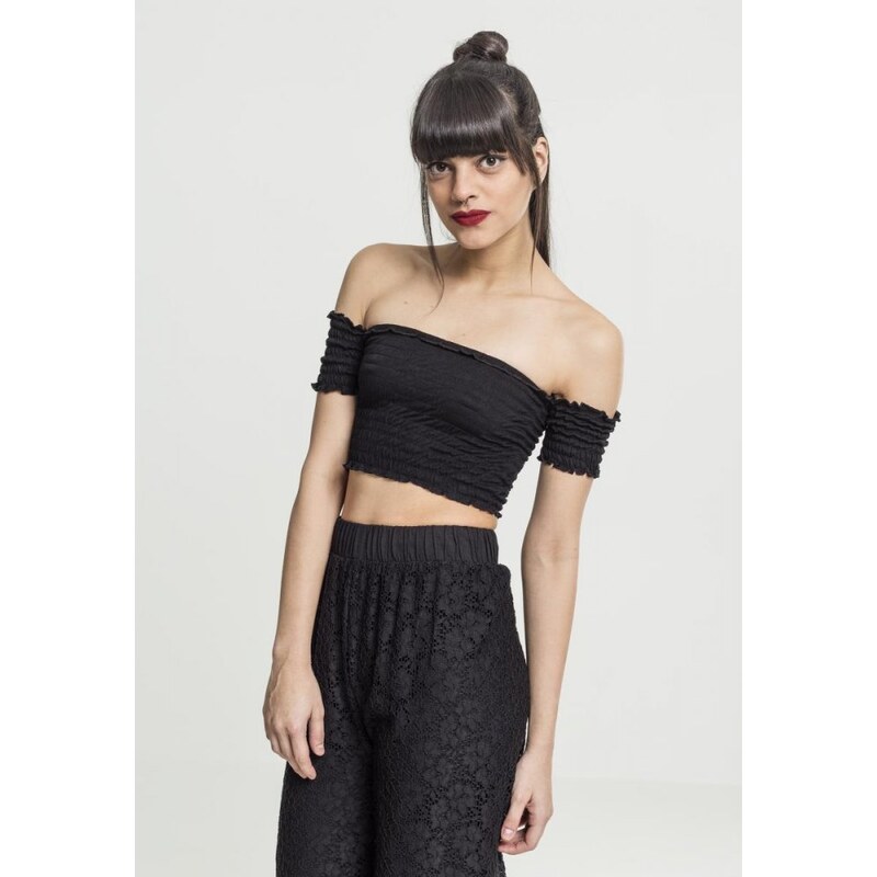 Top Urban Classics Ladies Cropped Cold Shoulder Smoke Top - black