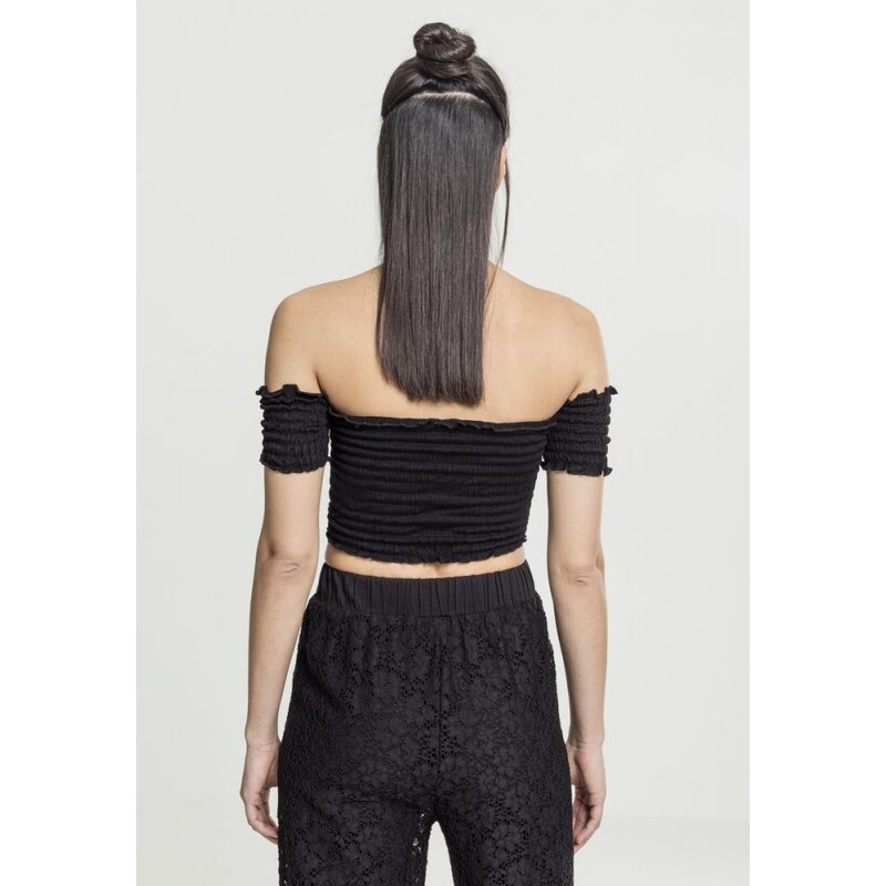 Top Urban Classics Ladies Cropped Cold Shoulder Smoke Top - black