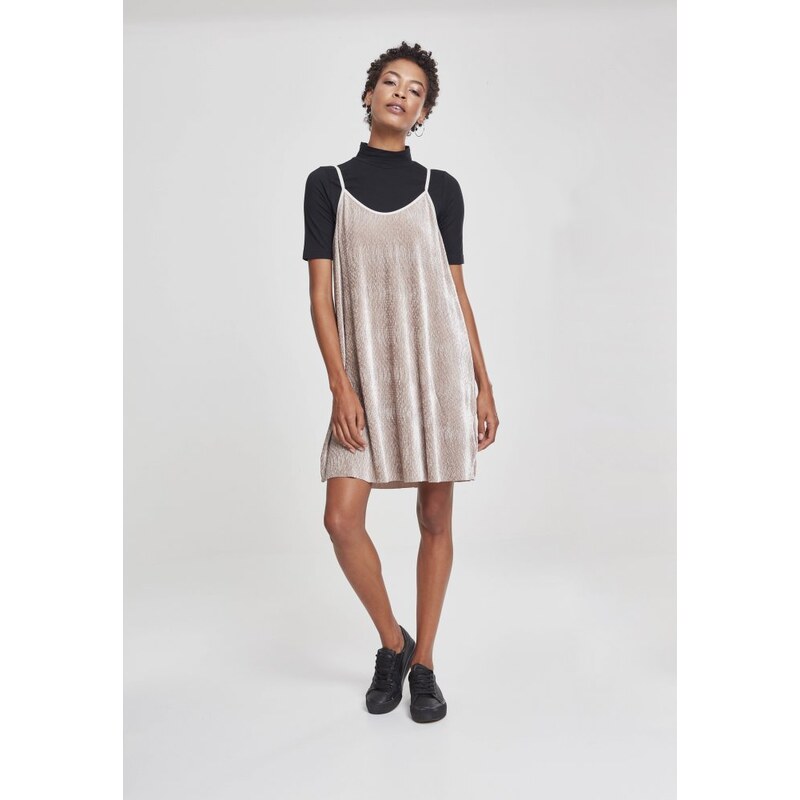 Šaty Urban Classics Ladies Velvet Slip Dress - beige