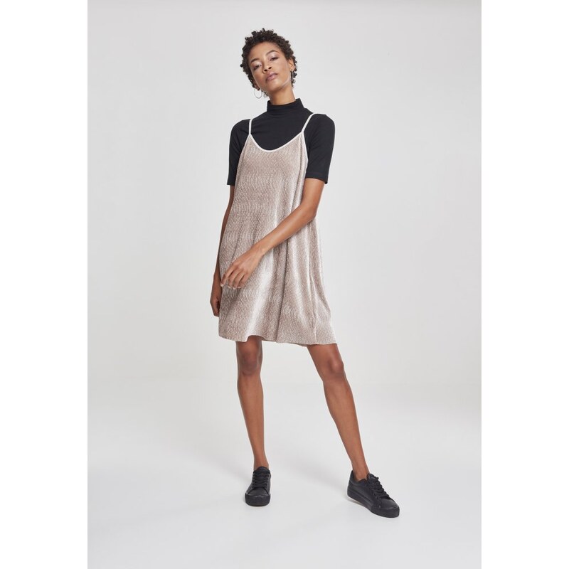 Šaty Urban Classics Ladies Velvet Slip Dress - beige