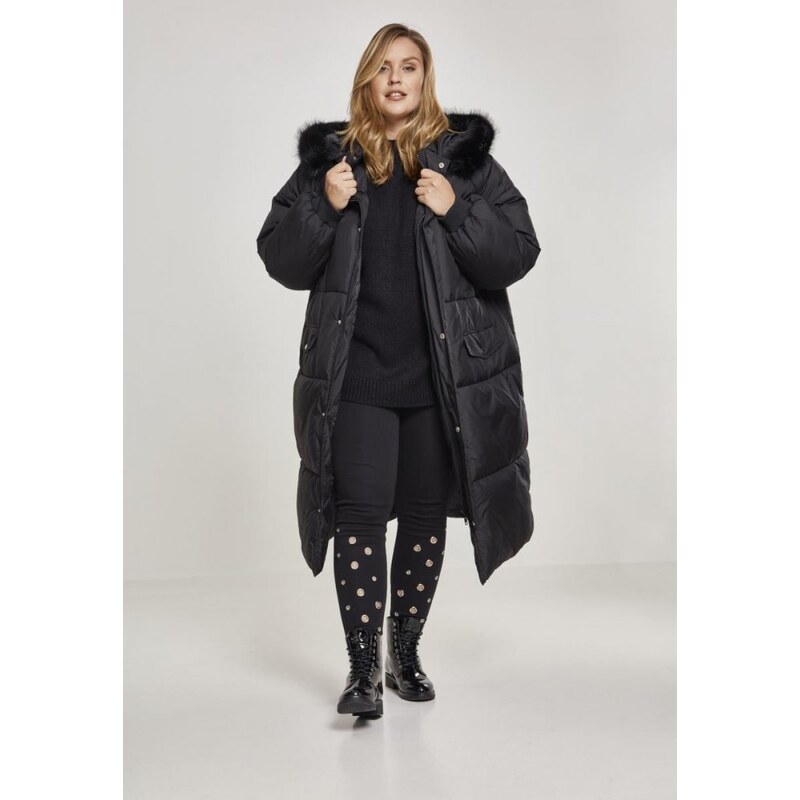 Černý dámský zimní kabát Urban Classics Oversize Faux Fur Puffer