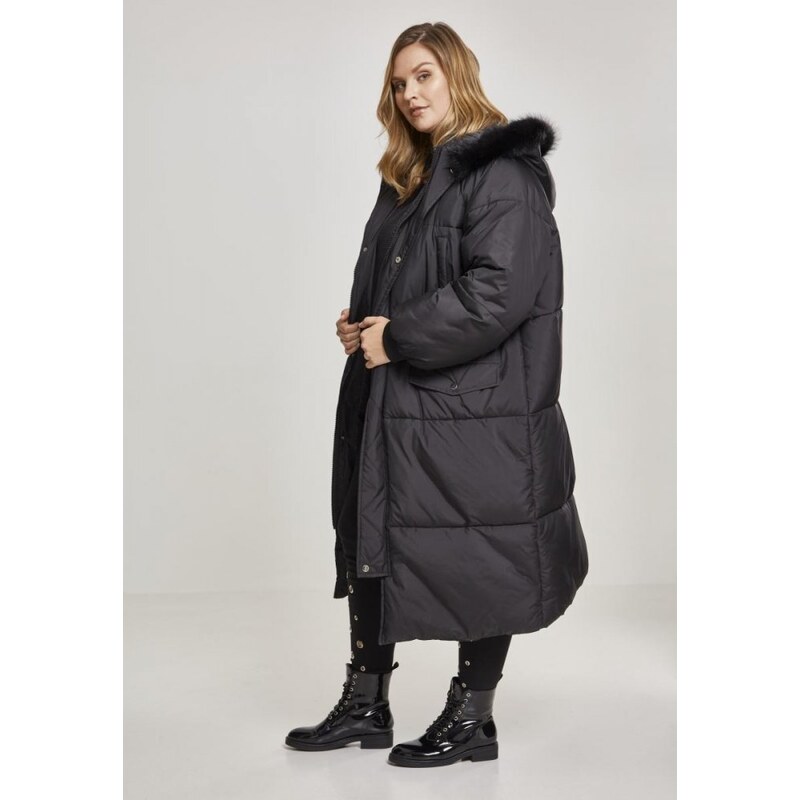 Černý dámský zimní kabát Urban Classics Oversize Faux Fur Puffer
