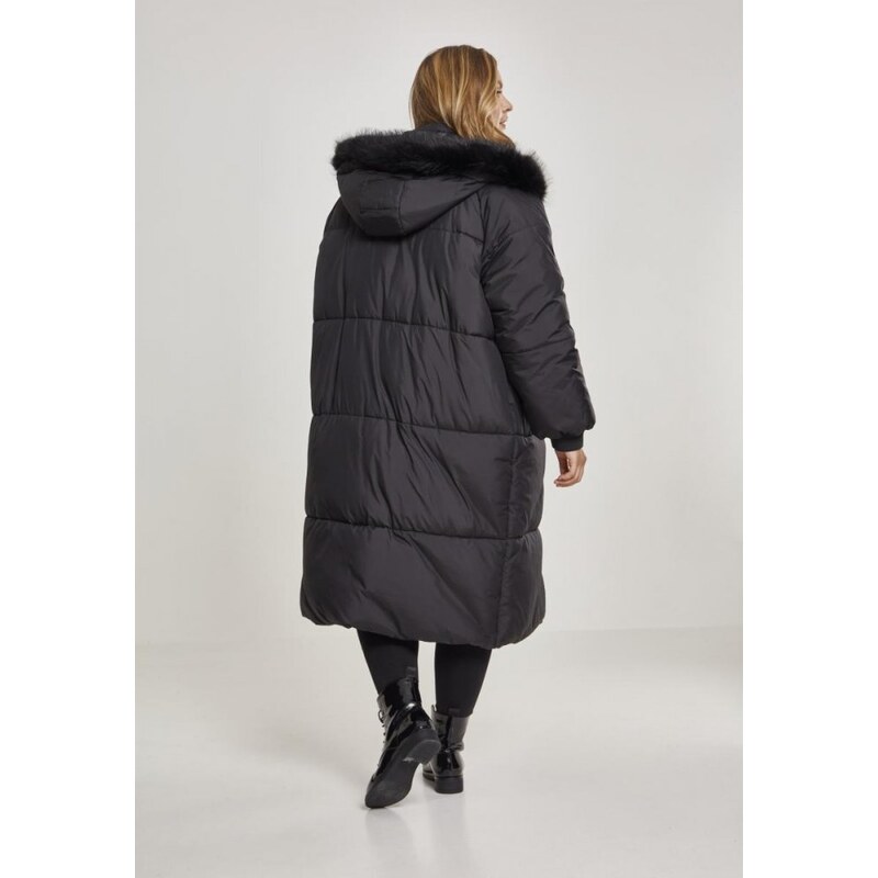 Černý dámský zimní kabát Urban Classics Oversize Faux Fur Puffer