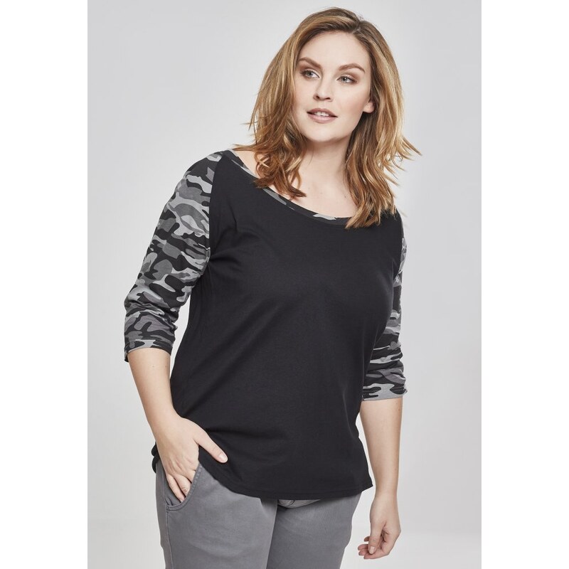 Tričko Urban Classics Ladies 3/4 Contrast Raglan Tee - black/darkcamo
