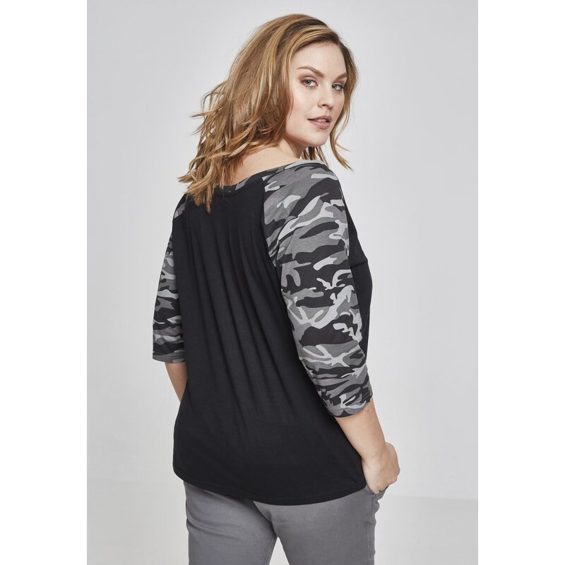 Tričko Urban Classics Ladies 3/4 Contrast Raglan Tee - black/darkcamo