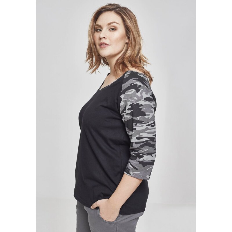 Tričko Urban Classics Ladies 3/4 Contrast Raglan Tee - black/darkcamo