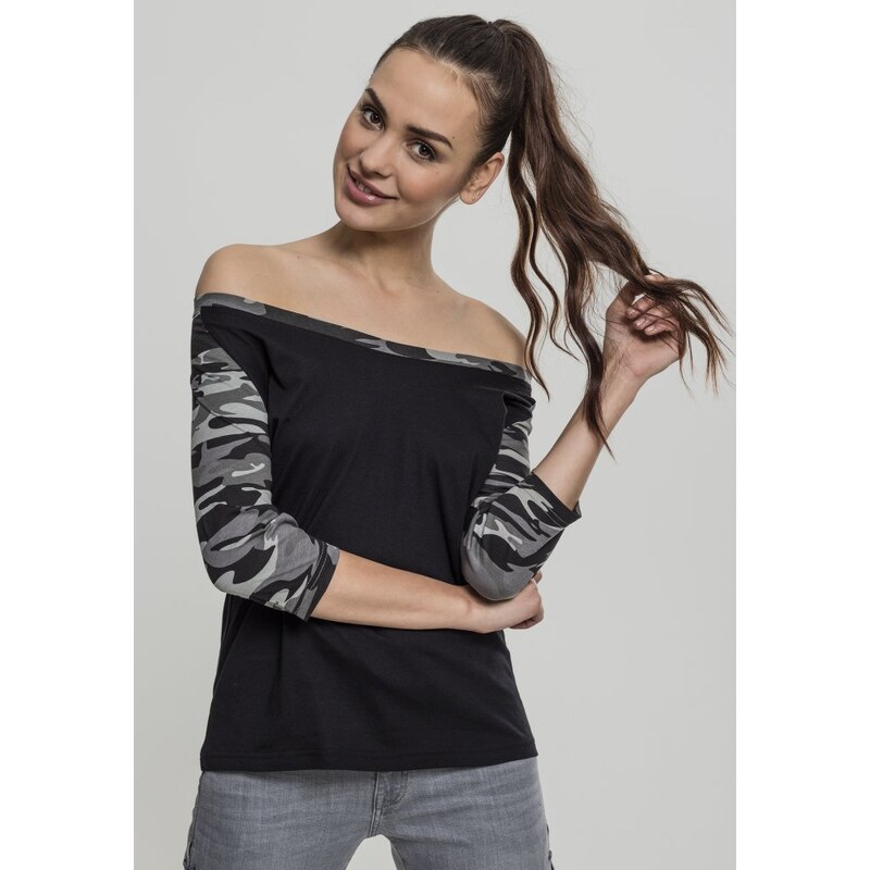 Tričko Urban Classics Ladies 3/4 Contrast Raglan Tee - black/darkcamo