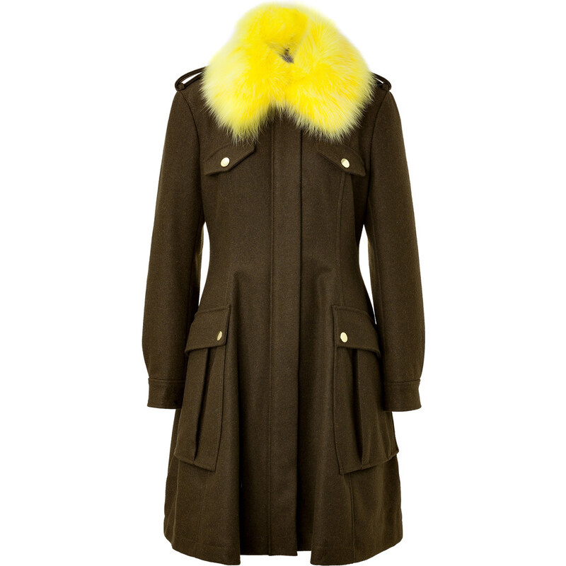 Moschino Cheap and Chic Military-Inspired Coat with Fur Collar