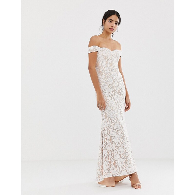 Jarlo all over lace bardot maxi dress in white GLAMI.cz