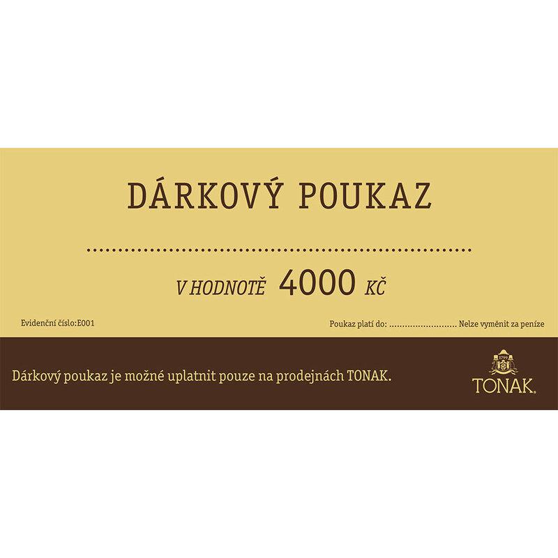 Dárkový poukaz 4000 Kč hnědá (TONAK_4625C) onesize Poukaz4000AA