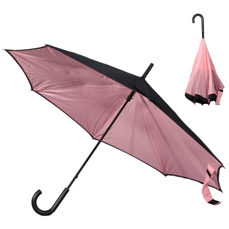 Obrácený světle růžový jednobarevný deštník Velerie