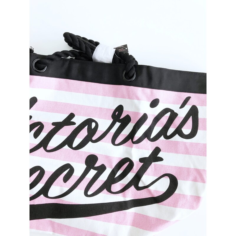 Victoria's Secret Victoria's Secret Logo Stripe City Tote stylová proužkovaná taška s nápisem - UNI / Růžová / Victoria's Secret