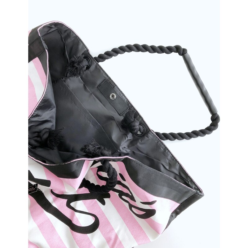 Victoria's Secret Victoria's Secret Logo Stripe City Tote stylová proužkovaná taška s nápisem - UNI / Růžová / Victoria's Secret