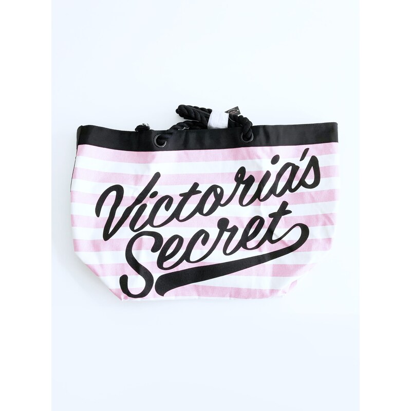 Victoria's Secret Victoria's Secret Logo Stripe City Tote stylová proužkovaná taška s nápisem - UNI / Růžová / Victoria's Secret