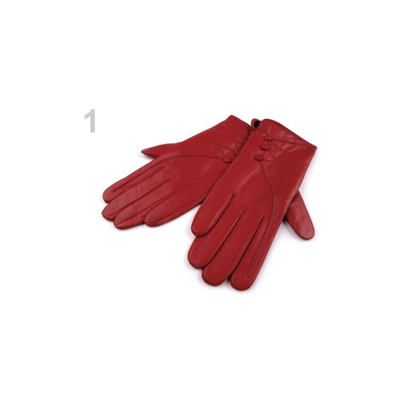 Stoklasa Dámské kožené rukavice s knoflíky (1 pár) - 1 M červená + náušnice