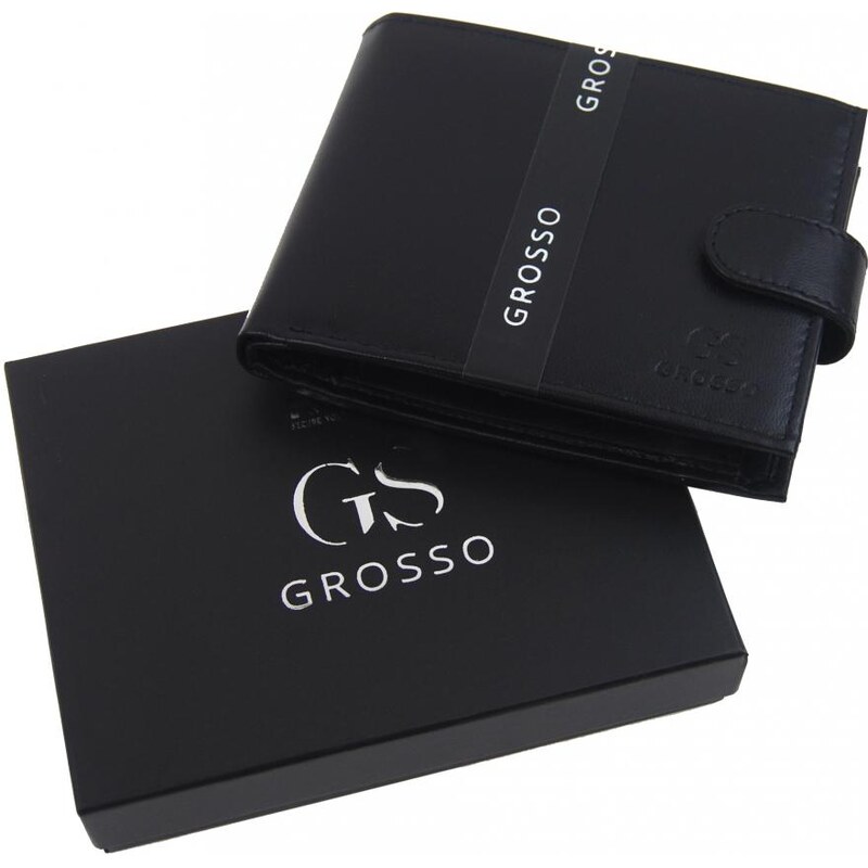 GROSSO Kožená pánská peněženka černá RFID se zápinkou v krabičce