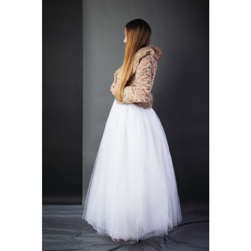 ADELO Tutu sukně tylová dámská maxi - bílá svatební - délka 100 cm