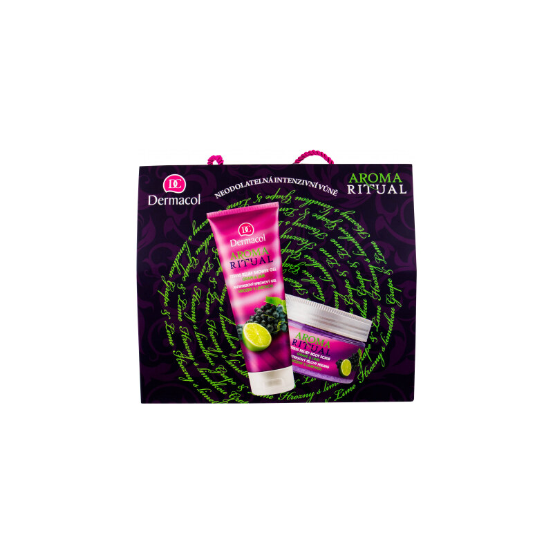 Dermacol Aroma Ritual Grape & Lime dárková kazeta pro ženy sprchový gel 250 ml + tělový peeling 200 ml