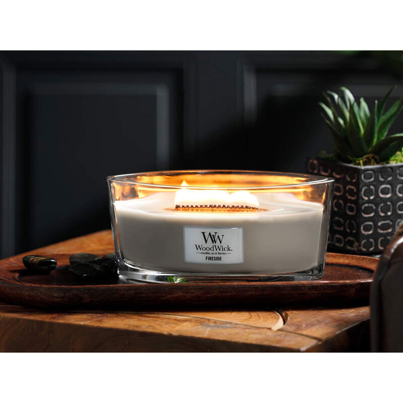 WoodWick – svíčka v dárkovém balení Fireside (Oheň v krbu), 453 g