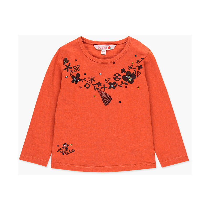 Boboli Dívčí tričko flitrové Květy Clay oranžové