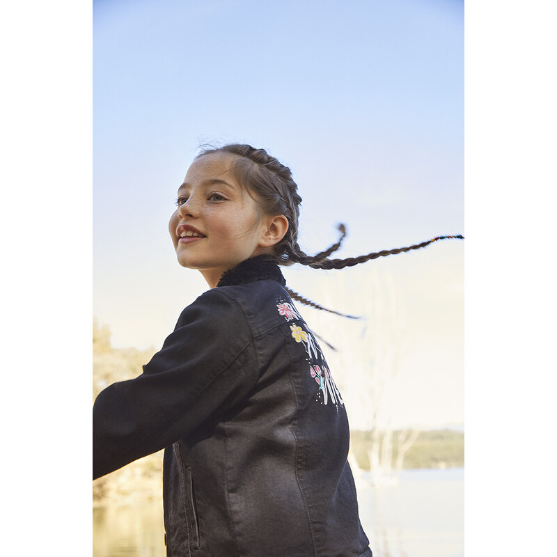 Boboli Dívčí džínová bunda Positive Vibes černá