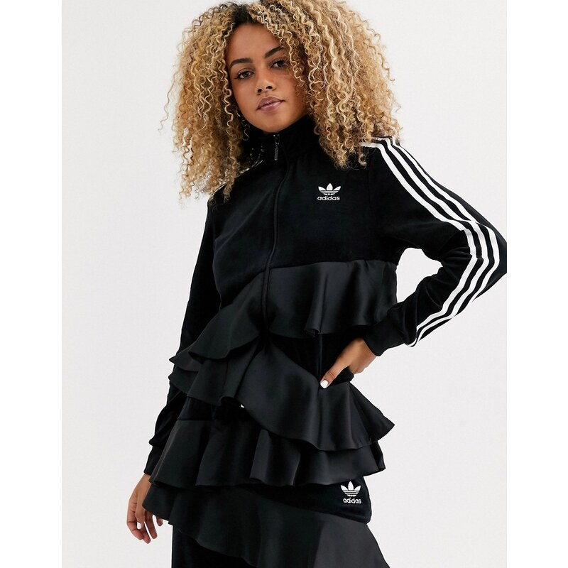 adidas Originals x J KOO trefoil ruffle track top in black GLAMI.cz