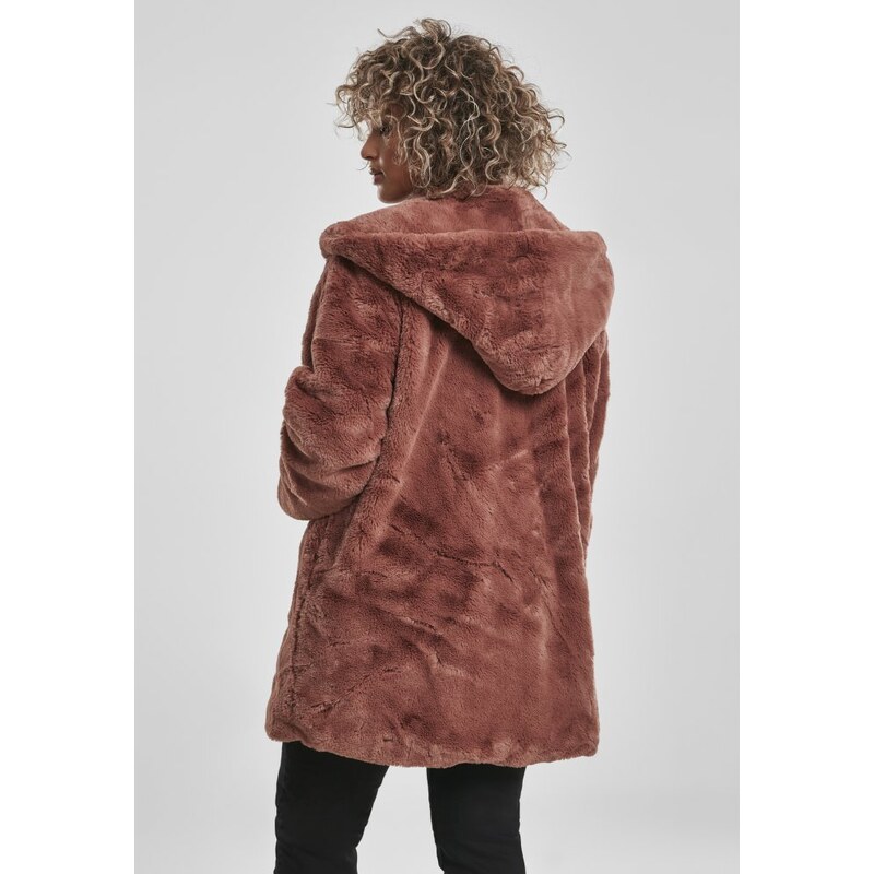 URBAN CLASSICS Ladies Hooded Teddy Coat - darkrose