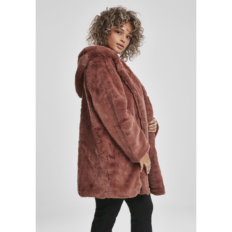 URBAN CLASSICS Ladies Hooded Teddy Coat - darkrose