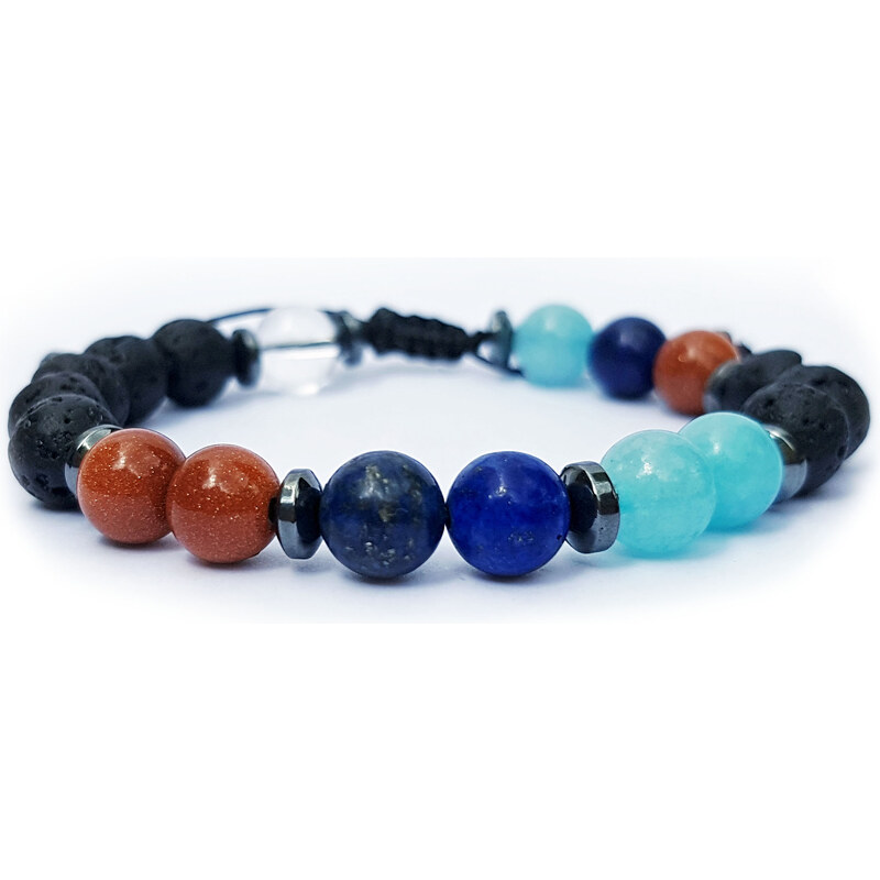 Touch of Bali / Minerals & Gems Náramek z minerálů pro Váhy - sluneční kámen, lapis lazuli a akvamarín