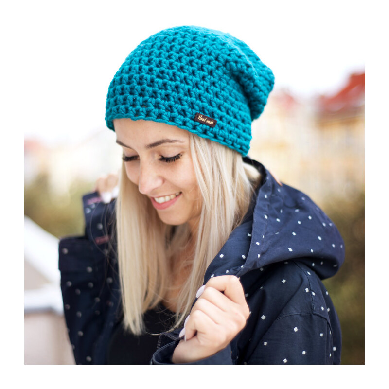 Hand Made Ručně pletená čepice v tyrkysové barvě Turquoise Stefanie 05 Hand  knitted cap on our side - GLAMI.cz