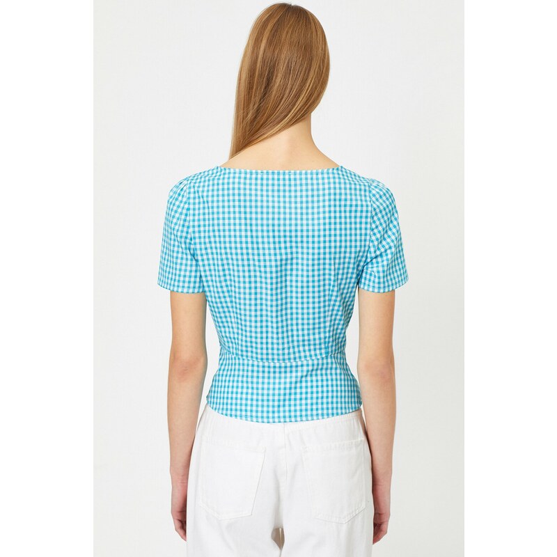 Koton Women's Turquoise White Checked Blouse