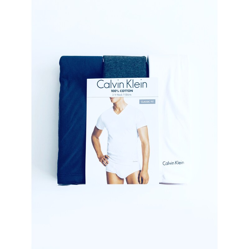 Calvin Klein Calvin Klein V-Neck pohodlná bavlněná trika Classic Fit s mini nápisem 3 ks - M / Vícebarevná / Calvin Klein