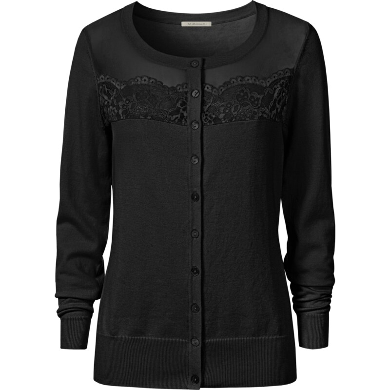 Intimissimi Lace and Georgette Long-Sleeve Cotton Cardigan