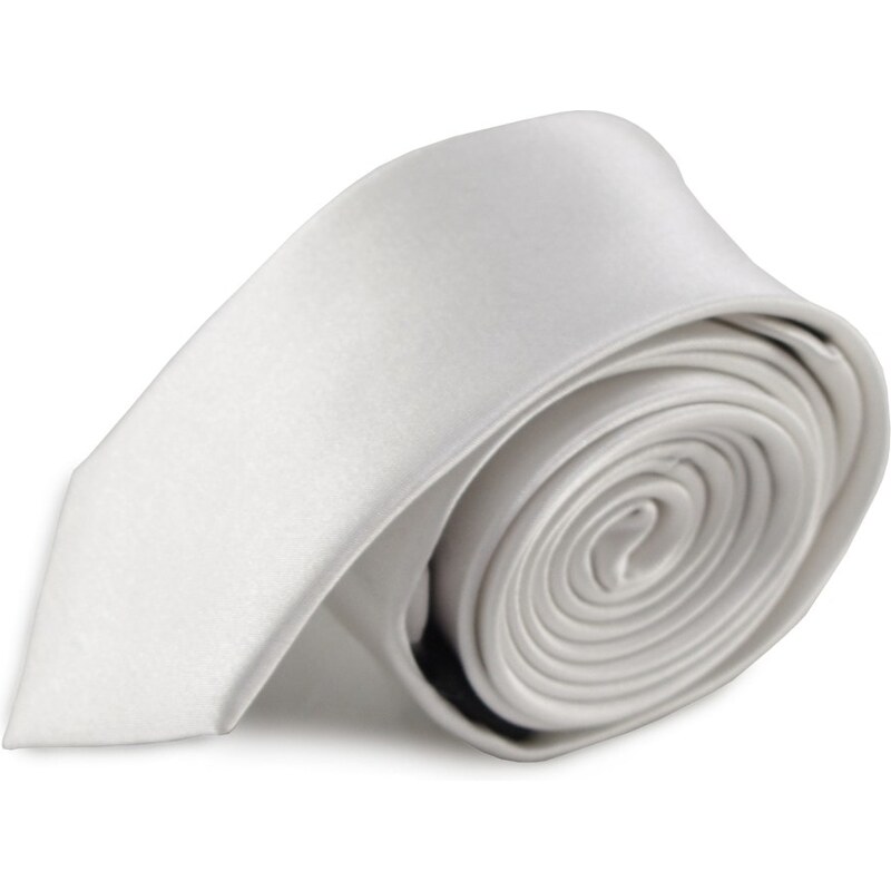 Šlajfka Bílá jednobarevná úzká hedvábná kravata