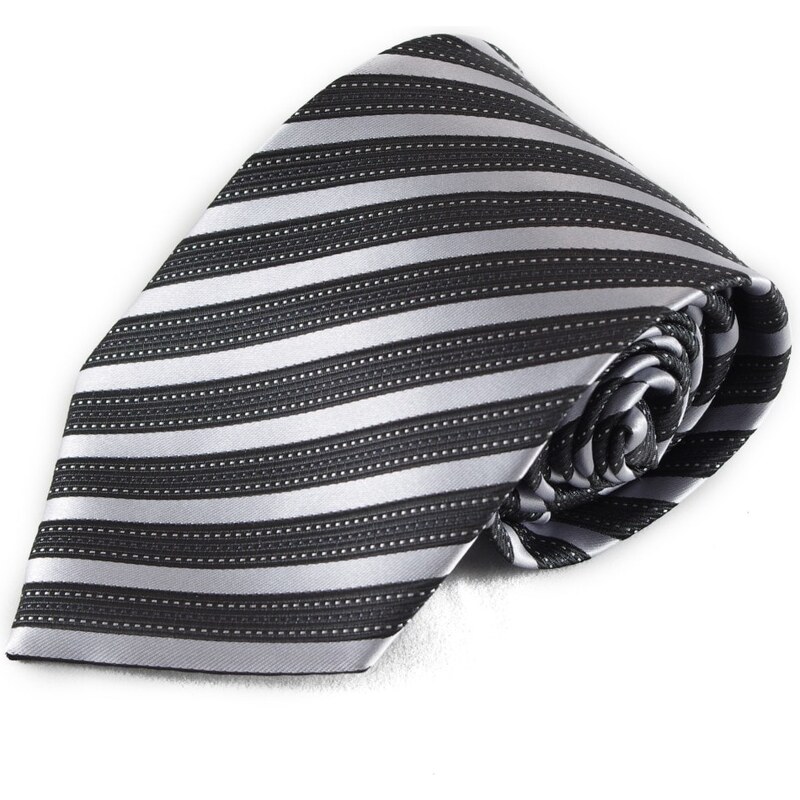 Šlajfka Pruhovaná mikrovláknová kravata - černá a stříbrná