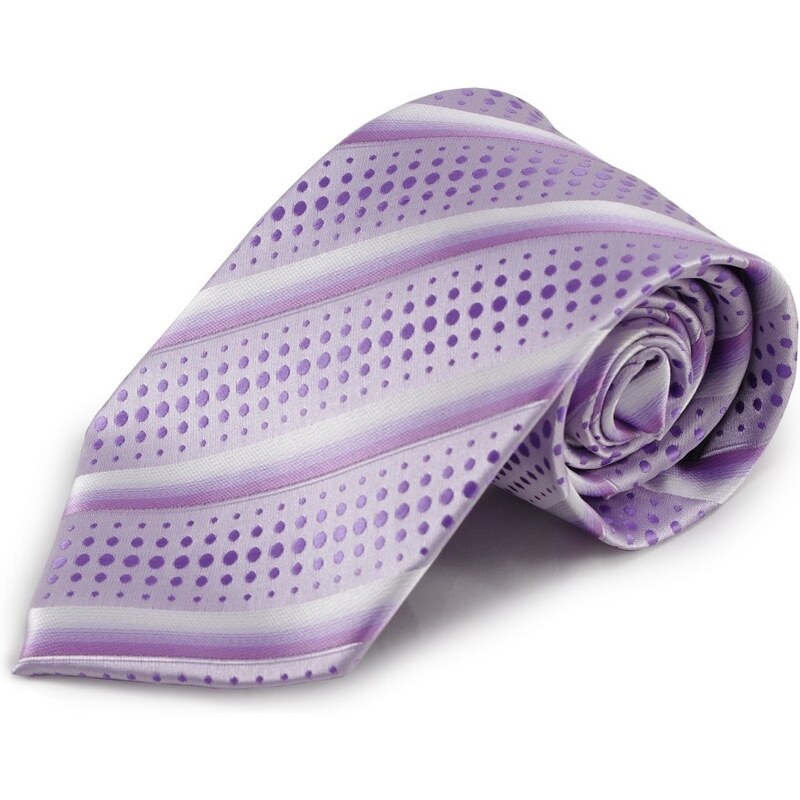 Šlajfka Fialová (šeříková) pruhovaná mikrovláknová kravata s puntíkovaným vzorem
