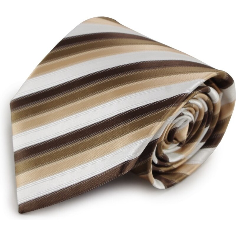 Šlajfka Hnědá mikrovláknová kravata s proužky (bílá)