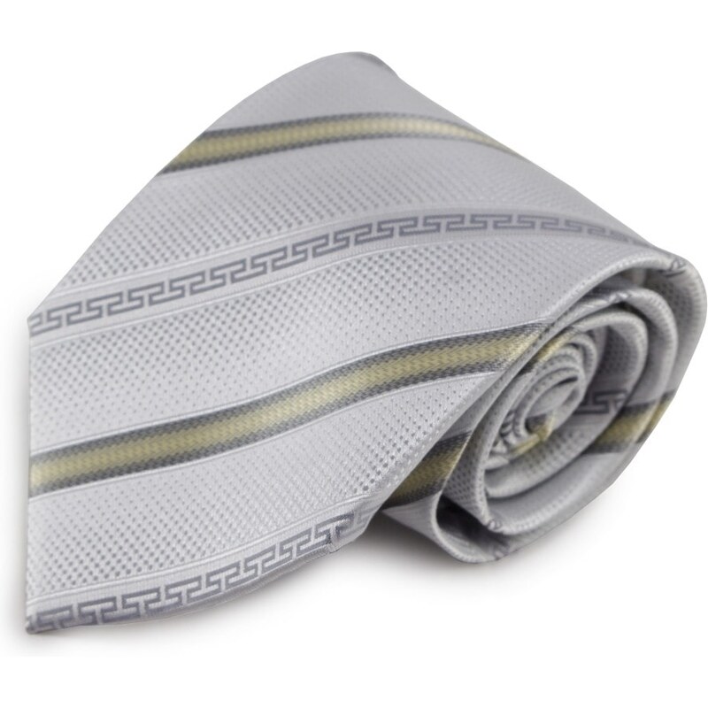 Šlajfka Stříbrná mikrovláknová kravata se zajímavými proužky (zlatá)