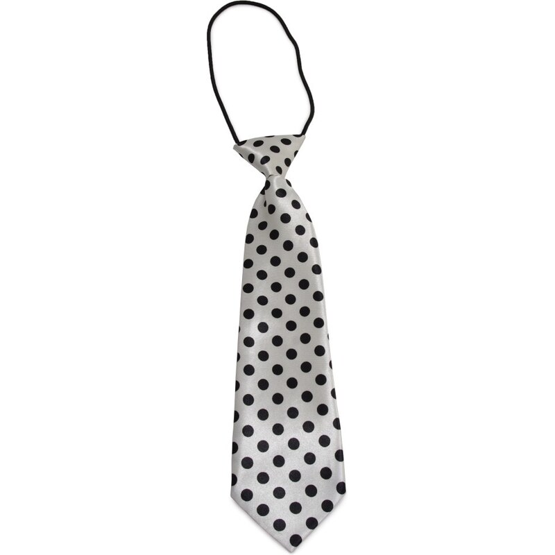Šlajfka Dětská bílá kravata s černými puntíky