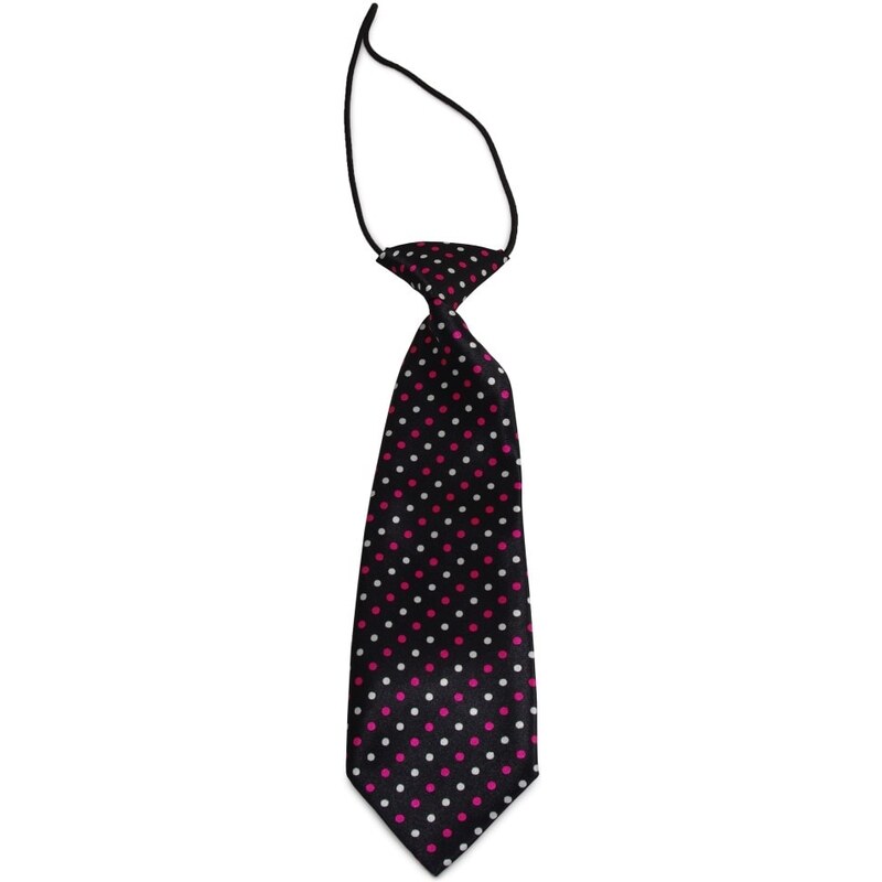 Šlajfka Dětská černá kravata s tečkami (bílá, růžová)