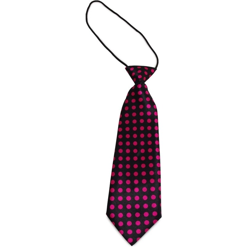 Šlajfka Dětská černá kravata s růžovými puntíky