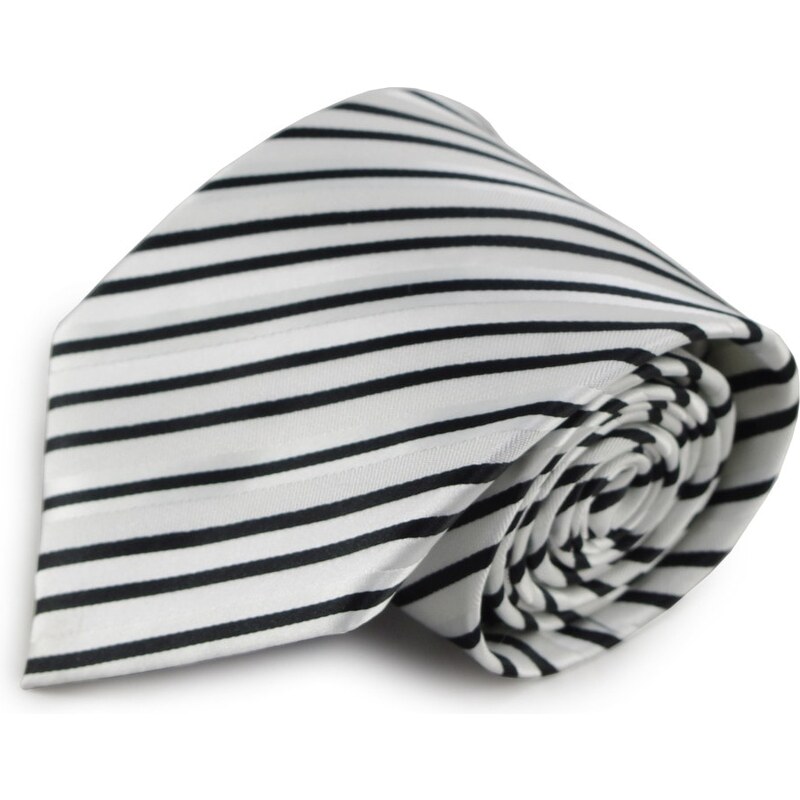 Šlajfka Bílá mikrovláknová kravata s proužky (černá)
