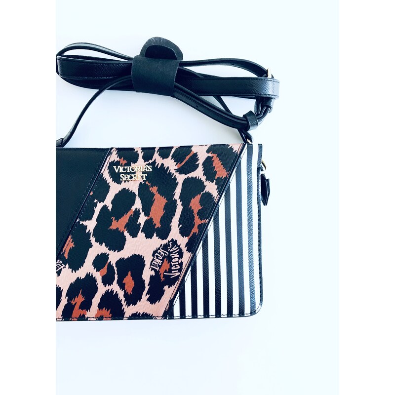 Victoria's Secret Victoria's Secret Leopard Stripe luxusní černá kabelka s proužky a leopardím vzorem - UNI / Černá / Victoria's Secret