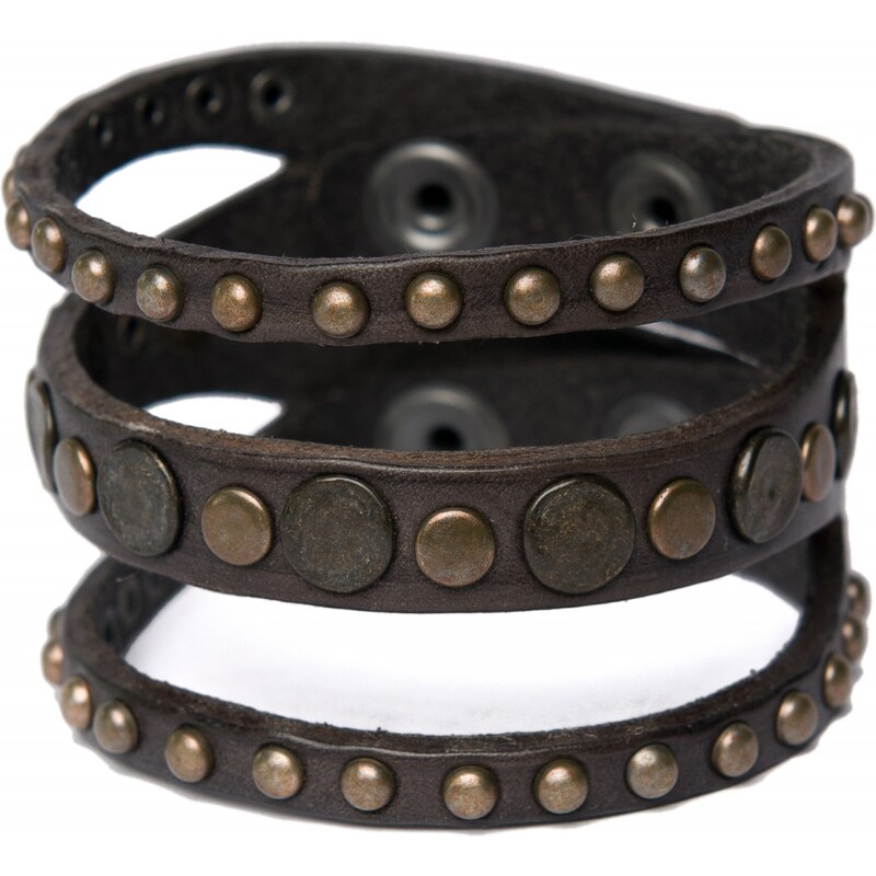Replay Douglas leather bracelet with metal trim, snap closure.