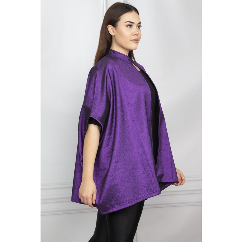 Şans Women's Plus Size Purple Silvery Detailed Cape