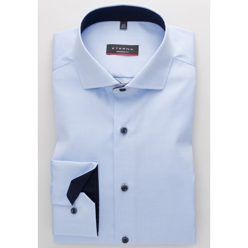 ETERNA Modern Fit pánská košile modrá neprosvítající s tmavě modrým kontrastem Non iron