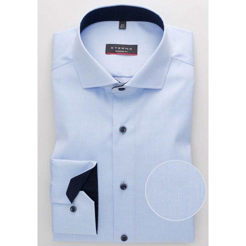 ETERNA Modern Fit pánská košile modrá neprosvítající s tmavě modrým kontrastem Non iron