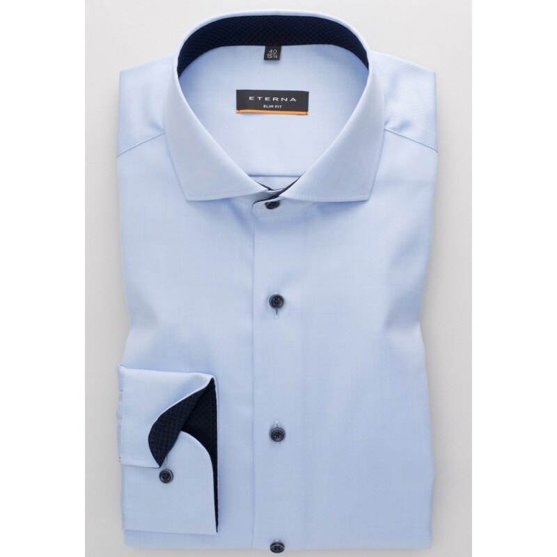 ETERNA Slim Fit pánská košile modrá neprosvítající s tmavě modrým kontrastem Non iron
